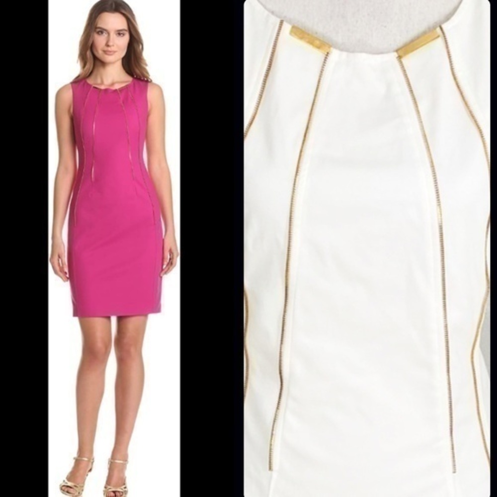 NWT Calvin Klein soft white gold zipper dress